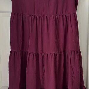 Entro Deep Burgundy Tiered Midi Skirt
